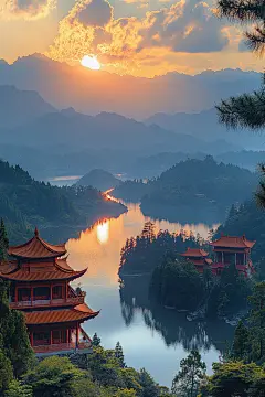 日落晚霞自然摄影图