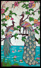 Batik - Sri Lanka - peacocks by the lotus pond