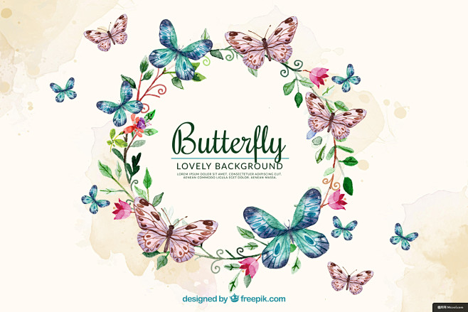 英文 手写 多色 花卉 蝴蝶 图案设计 ...
