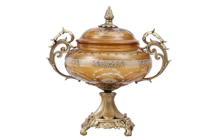 欧式法式宫廷风彩绘铜配瓷古典组合摆件花瓶...