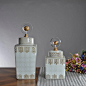 装饰罐子 美式新古典软装饰品 陶瓷罐子方形灰色 样板房摆件