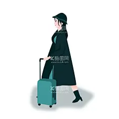 手绘女孩旅游元素  - 源文件下载【酷图网】女孩,旅游,行李箱,女人,手绘,女神,机场