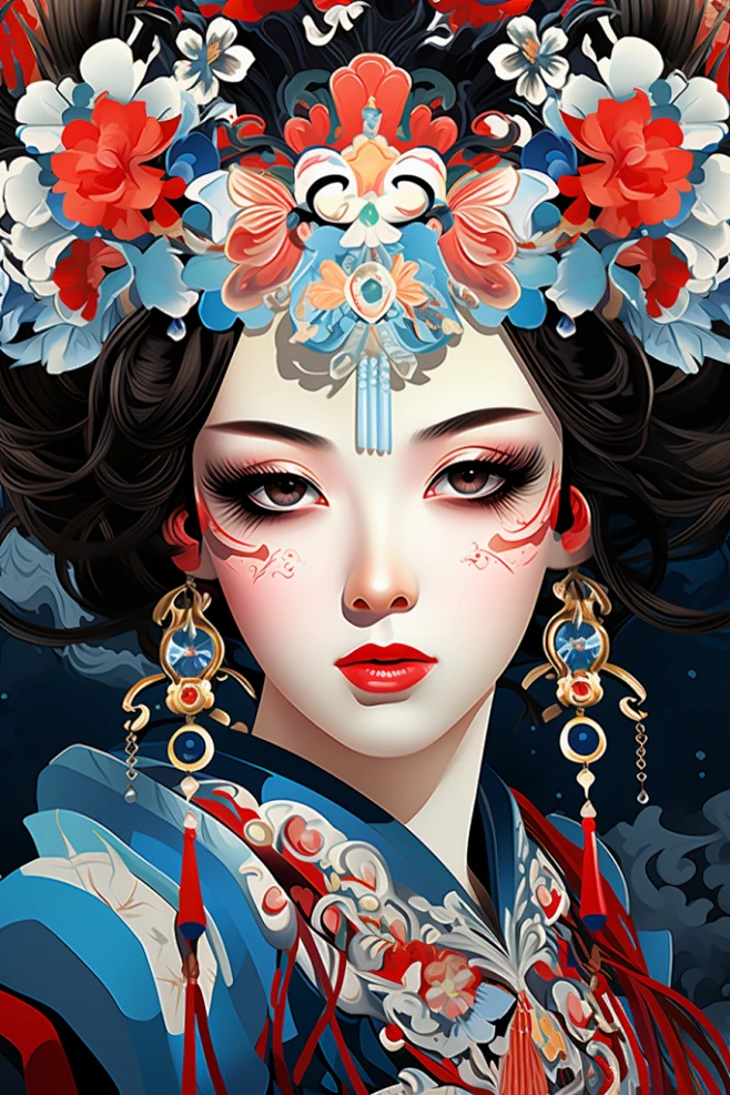 京剧人物形象插画-花瓣网