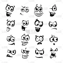 笑容满面的图标设置。黑白手绘插图.用于印刷和标签的图标.