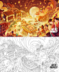商业作品丨国风线性大场景插画 - 小红书