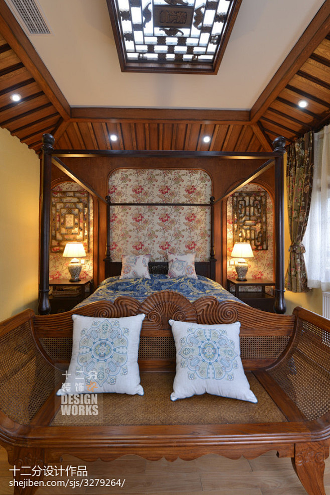 现代中式别墅卧室装修设计效果图