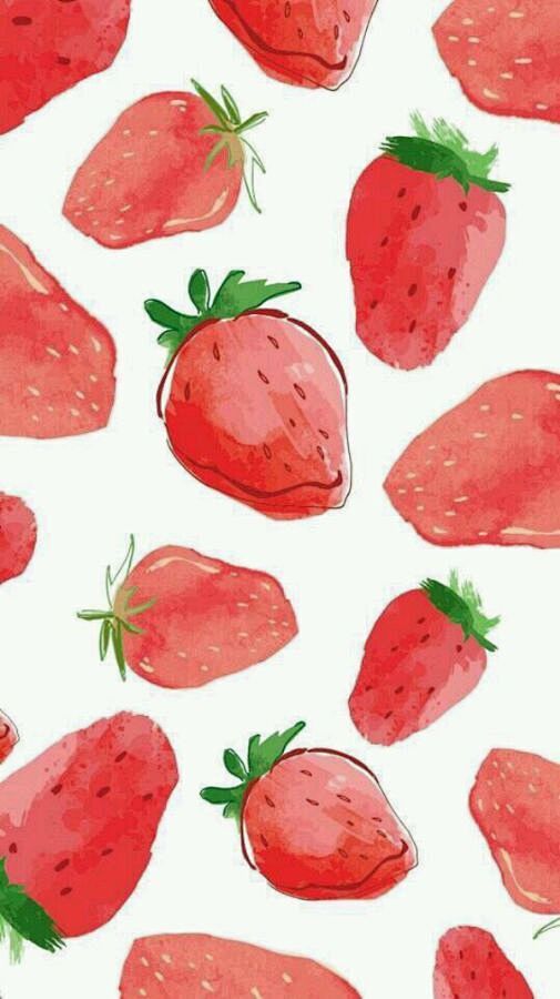 草莓、手机壁纸、平铺、水果、简约、小清新