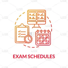 考试时间表概念图标.学习日历。学生作业。远程学习。电子学习。学术日历思想细线图解.矢量隔离轮廓RGB