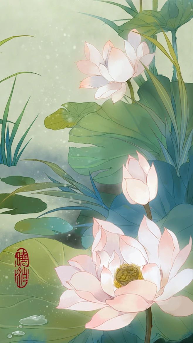 古风，唯美，壁纸，花签，荷花-花瓣网