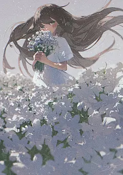 画师：potg（ぴおてぐ） 花 白 花丛 光影 
