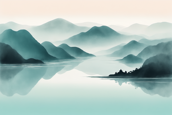 风景国画中国风水墨山水画装饰插画