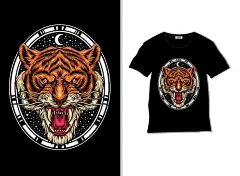 老虎头T恤印花插画矢量图设计素材