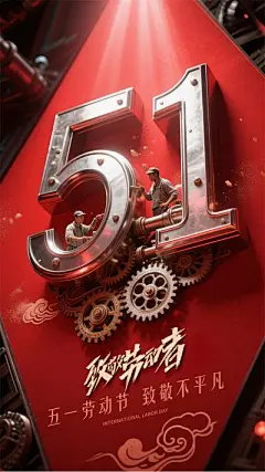 【南门网】广告 海报 节日 劳动节 51 数字 机械 齿轮 赛博