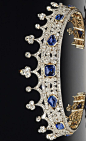 Queen Victoria's Diamond and Sapphire Coronet Tiara. The sapphires, both cushion and kite-shaped, are set in gold, and the diamonds are set in silver: