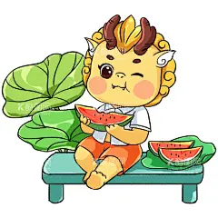 小龙吃瓜  - 源文件下载【酷图网】龙年贺卡,卡通龙,生肖龙,龙年年画,龙年IP形象,龙年吉祥物,龙年手绘卡通,龙年红包,龙年海报,龙年插画,可爱卡通龙,龙年国潮,龙年元素,龙年对联,设计,PSD分层素材