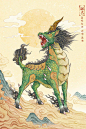 故宫脊兽-獬豸：仙人走兽由下至上的顺序依次是：龙、凤、狮子、天马、海马、狻猊、狎鱼、獬豸 、斗牛、行什。异物志记獬豸见人斗，则触不直者；闻人论，则咋不正者。《后汉书·舆服志下》：獬豸，神羊，能辨别曲直，楚王尝获之，故以为冠。