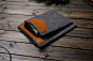 手工缝制棕色牛皮革羊毛毡IPad Mac 平板电脑保护套 内胆包