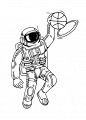 宇航员打篮球黑白线稿科幻插画矢量图素材
