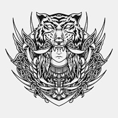 黑白手绘老虎和人体雕刻装饰品