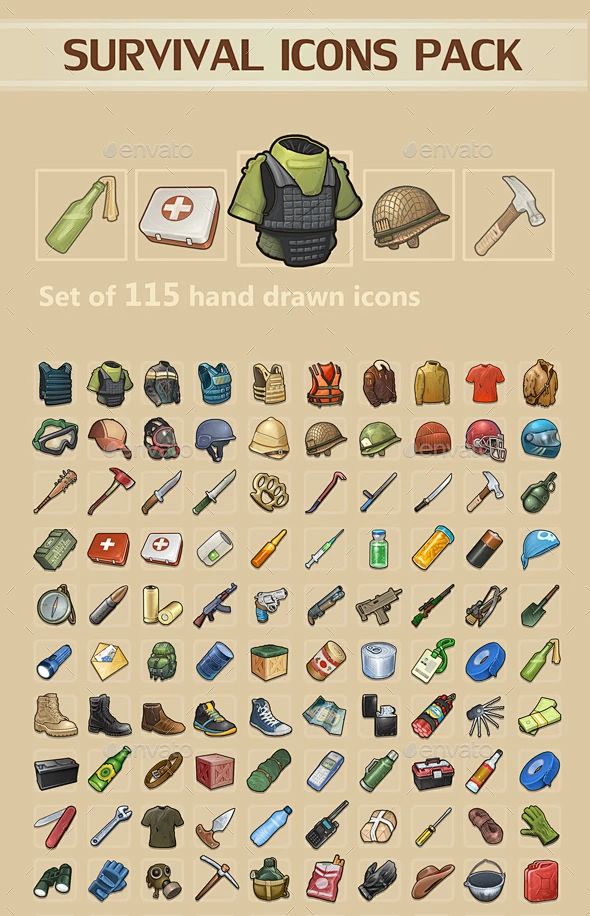 生存图标包,各种各样的游戏资产Survival Icons Pack - Miscellaneous Game Assets工艺、游戏、图标 ...