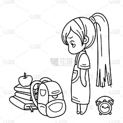哭着要上学的可爱女孩。用于书籍、印刷品、海报、卡片。