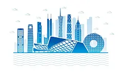 广州城市地标建筑剪影插画