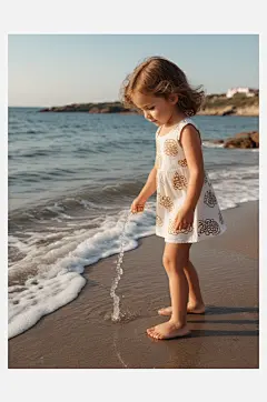 数字艺术插画版画海边女孩线条画扁平风装饰-众图网