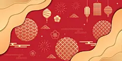 中国新年或春节元素向量图、中国新年贺卡或海报模板 - 海报背景 幅插画档、美工图案、卡通及图标