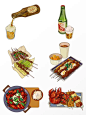 美食啤酒龙虾烧烤夏季美食元素插画