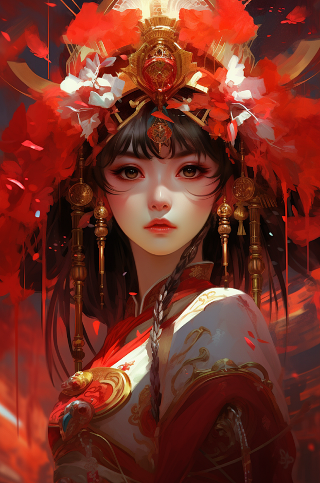 AI数字国潮京剧戏曲女孩插画-众图网
