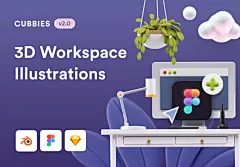 国外办公场景应用程序ppt演示文稿设计3D图标icon插画设计素材包 Cubbies v2.0: 3D Workspace Illustrations插图