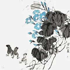 中国风水墨牵牛花和小鸡 元素 免抠png 设计图片 免费下载 页面网页 平面电商 创意素材