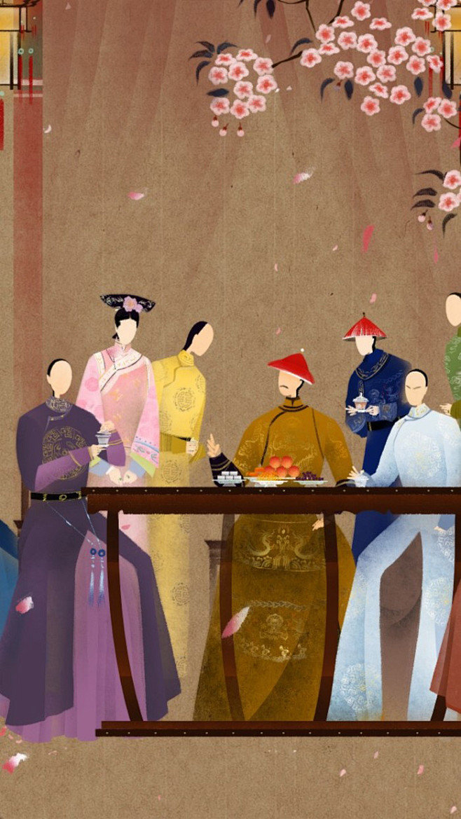 手绘插画漫画呼葱觅蒜无脸古风图集步步惊心全家福