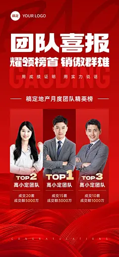 喜报战报红金风多人团队带人像全屏海报AIGC