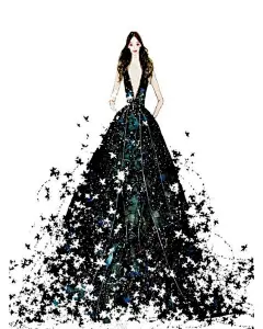 【笔尖时尚】深海里的星星 手绘zuhair murad秀场 水彩手绘 服装插画 手绘插画 婚纱礼服 来自：官官an: 