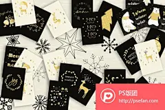 年末冬季圣诞节黑底金字白底黑字贺卡装饰图案矢量PNG设计素材  - PS饭团网psefan.com