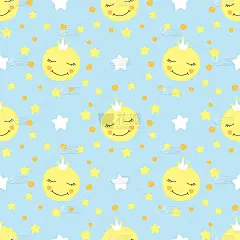 可爱的婴儿月亮图案矢量无缝。小公主印花与睫毛月亮皇冠，星星和心形。背景为女孩生日贺卡，织物或墙纸，婴