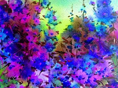 水彩彩色明亮纹理抽象背景手工制作。地中海风景。花园。海岸建筑和植被绘画