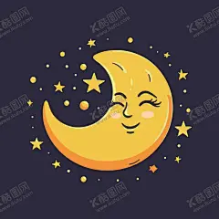 可爱月亮卡通绘画儿童插画 【酷图网】卡通,月亮,明月,月,月球,星星,星球,亮晶晶,闪闪发光,免抠素材,矢量,简笔画,儿童画,儿童插画,插画,蜡笔画,logo,图标