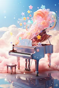 钢琴美丽天空优美音乐乐器云海插画