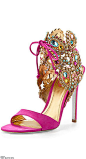 Rene Caovilla Embellished High-Heel Ankle-Tie Sandal in Fuchsia