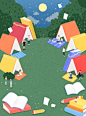露营野营创意图书帐篷读书阅读学习插画