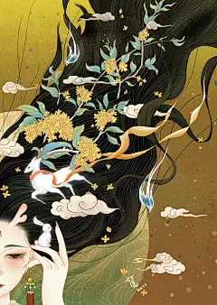 古风 中秋 鹿 桂花 兔子