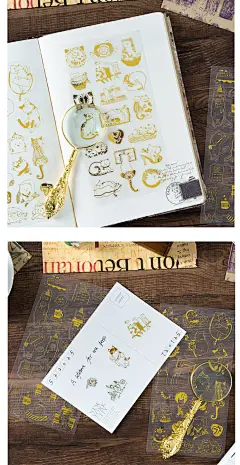 烫金猫咪闪烁贴纸手帐PET透明装饰手账素材可爱DIY水杯相册小清新-淘宝网