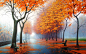autumn bench drawings landscapes mist wallpaper (#1474990) / Wallbase.cc