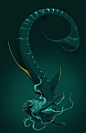 This may contain: an artistic illustration of a dragon floating in the water with its tail curled up and eyes closed