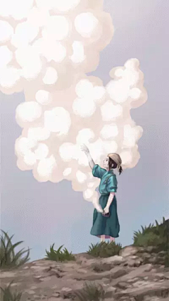 大动态gif动态图片_大动态GIF素材_大动态表情包-51GIF  日漫 厚涂 古风  土地刻画 草 天空 白云