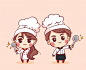 Smiling and happy female chef and male chef. woman chef and male chef is cooking. hand drawn illustration.