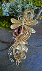 Gothic Steampunk Golden Dragonfly Red Eye Pin Pendant