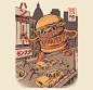 Burgerzilla : This is the third illustration of our serie "kaiju foods".It will smash the city with your tons of flavor!